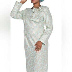 Champagne Italy Light Blue with gold metallic brocade, SHIFT DRESS PLUS SIZE 20